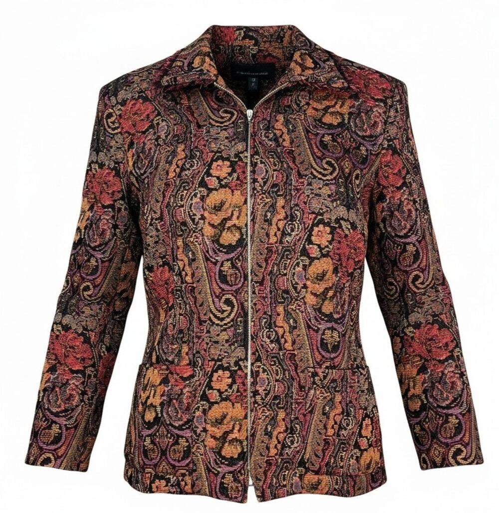 3-FOR-$30 Requirements Sz 16 Paisley Tapestry Jacket Zip-Up Collar has Fringe